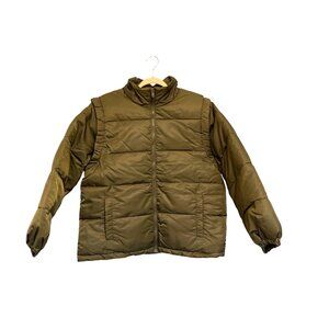 WeWoreWhat Zip-Off Sleeve Puffer Jacket M Military Olive Nylon Lightweight